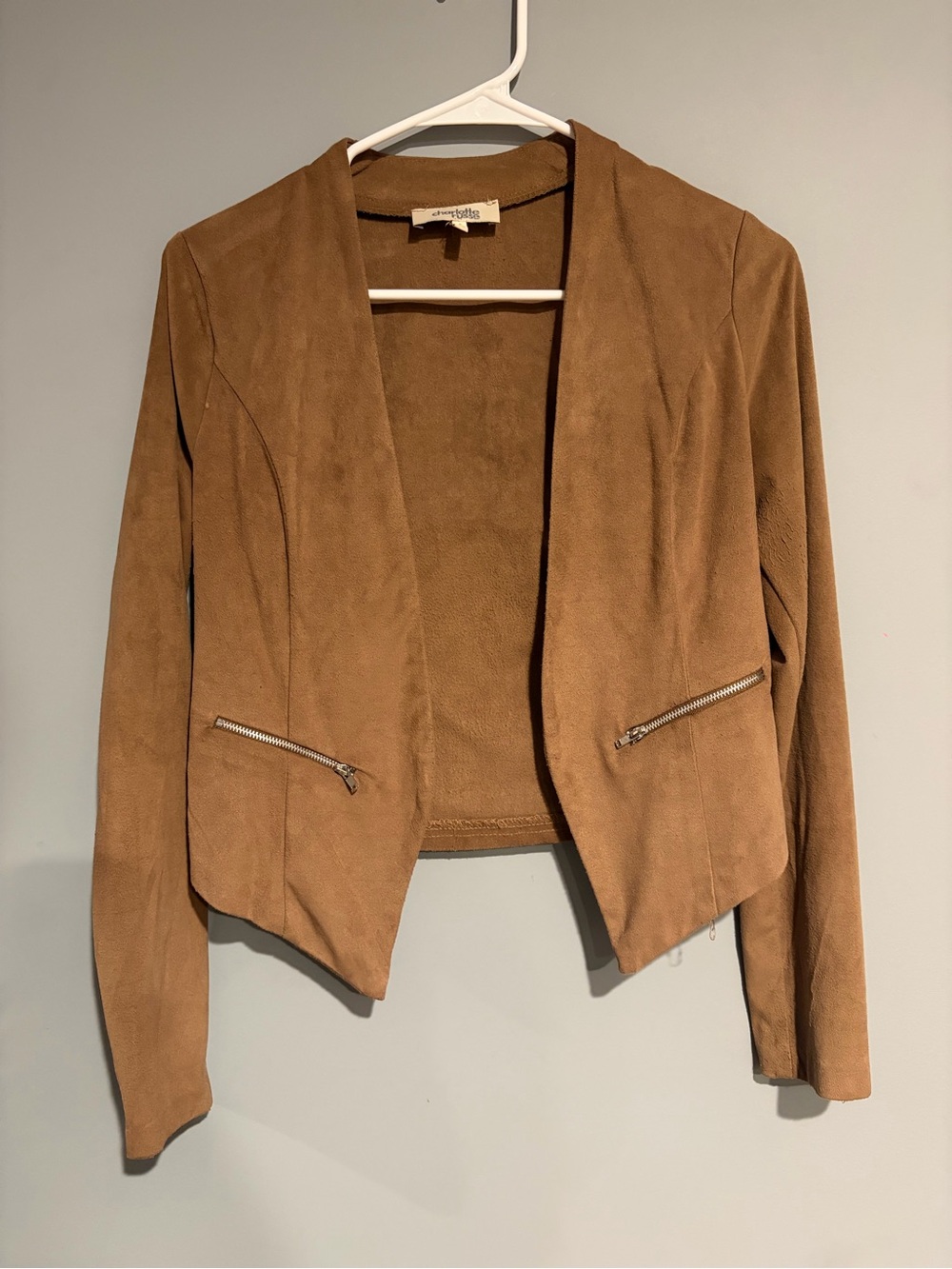 Charlotte Russe Tan Faux Suede Open Front Blazer